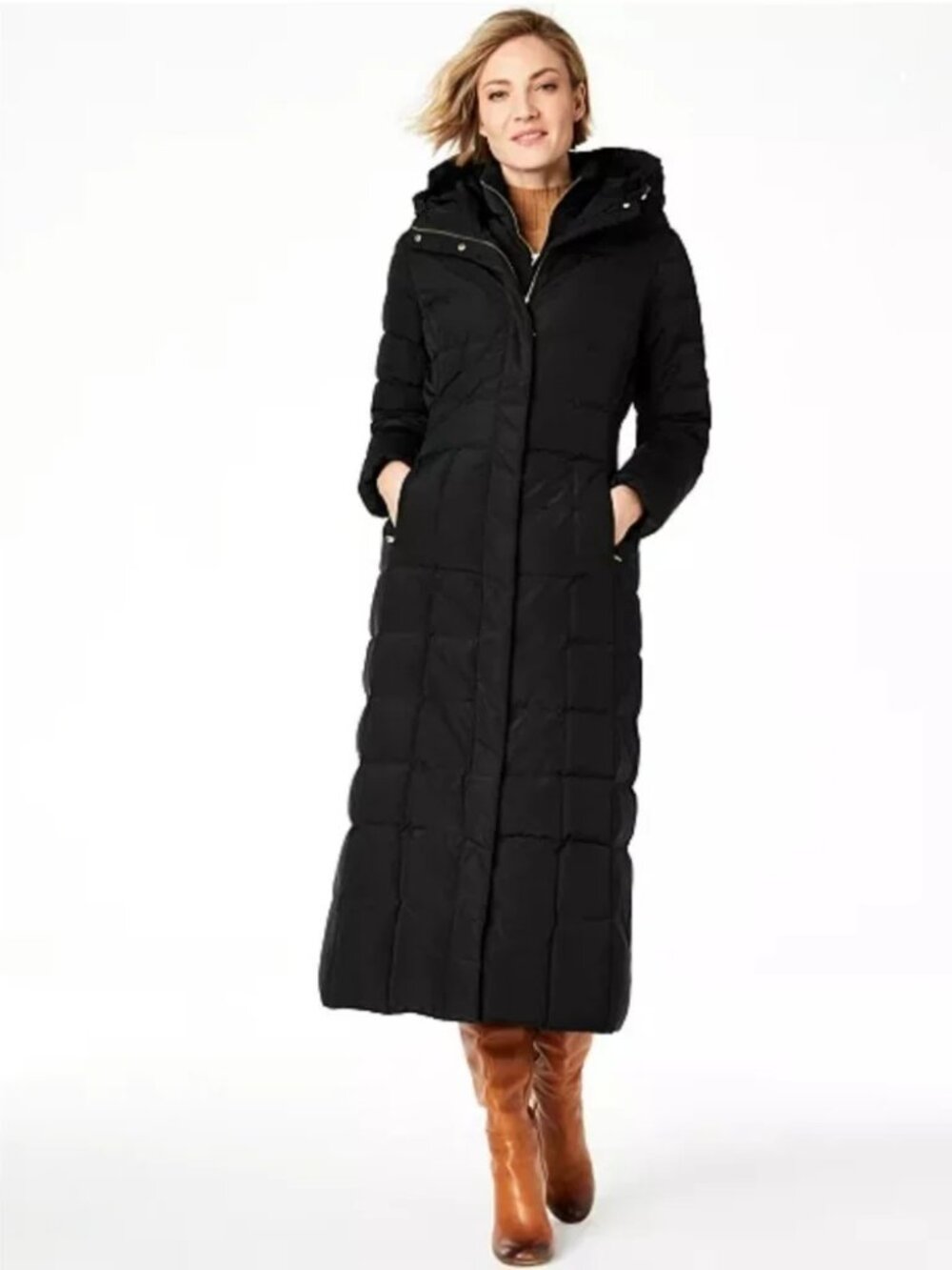 Cole Haan Signature Black Hooded Down Maxi Puffer Coat - Picture 3 of 14